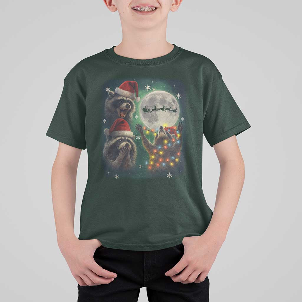 Funny Three Raccoons With The Moon Christmas T Shirt For Kid Santa Sleigh - Wonder Print Shop