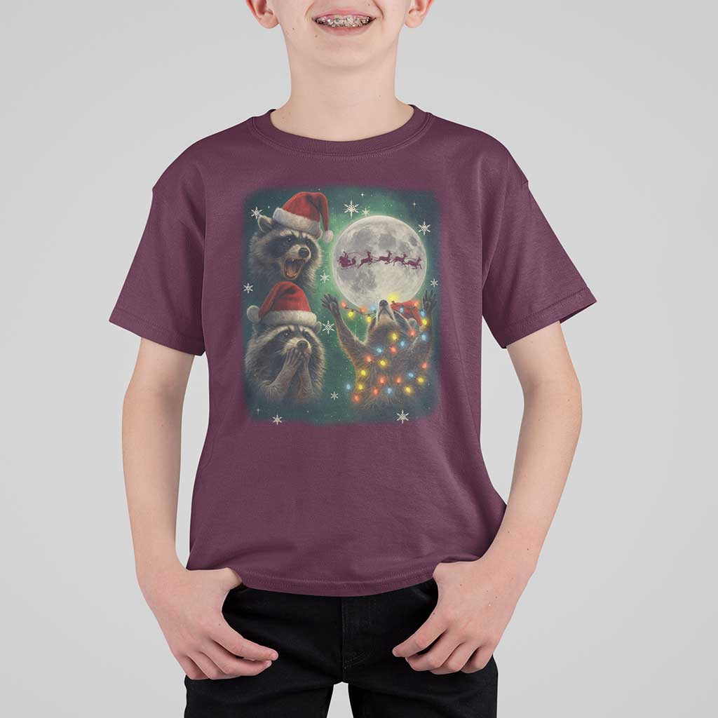 Funny Three Raccoons With The Moon Christmas T Shirt For Kid Santa Sleigh - Wonder Print Shop