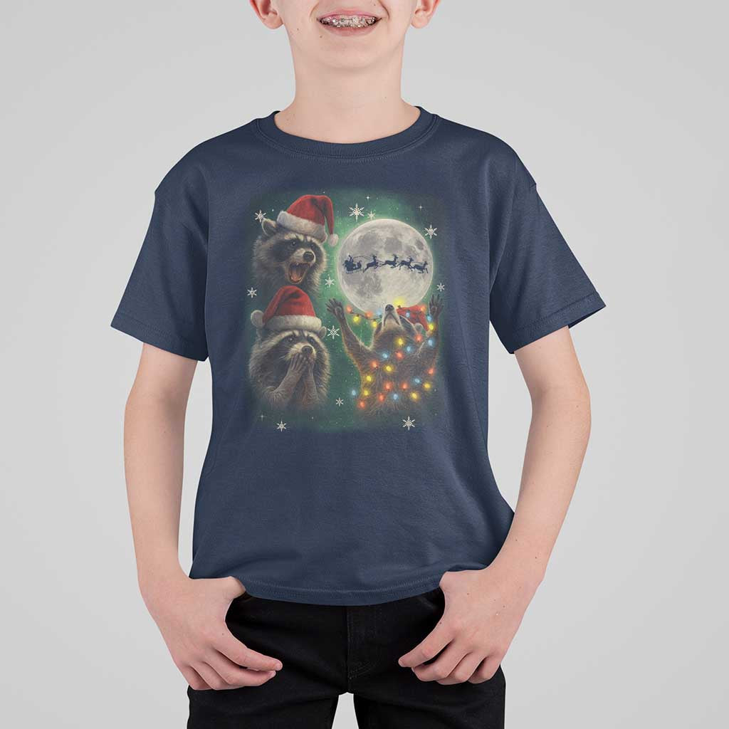 Funny Three Raccoons With The Moon Christmas T Shirt For Kid Santa Sleigh - Wonder Print Shop