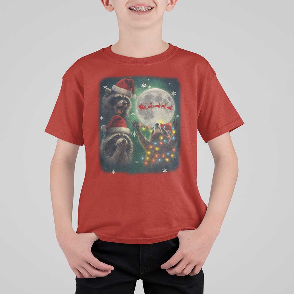 Funny Three Raccoons With The Moon Christmas T Shirt For Kid Santa Sleigh - Wonder Print Shop