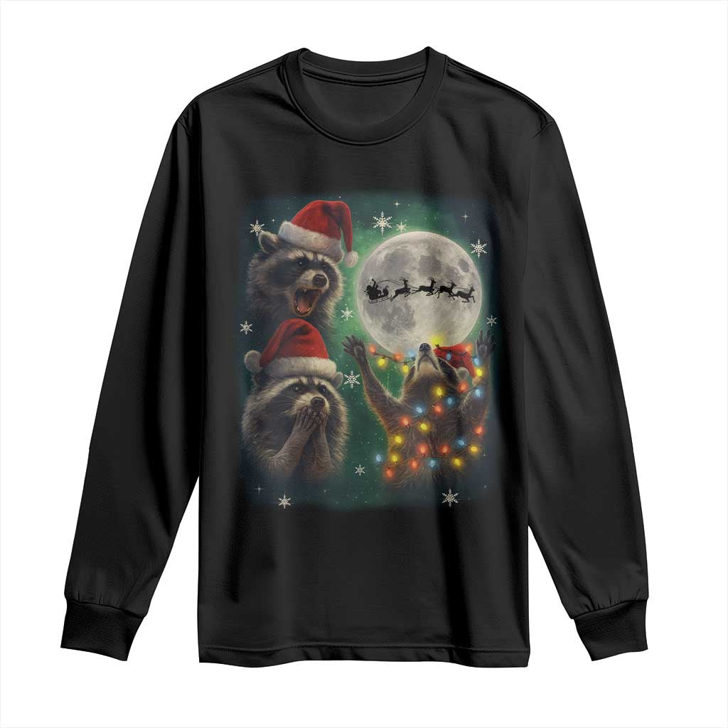 Funny Three Raccoons With The Moon Christmas Long Sleeve Shirt Santa Sleigh - Wonder Print Shop