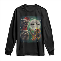 Funny Three Raccoons With The Moon Christmas Long Sleeve Shirt Santa Sleigh - Wonder Print Shop