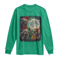 Funny Three Raccoons With The Moon Christmas Long Sleeve Shirt Santa Sleigh - Wonder Print Shop
