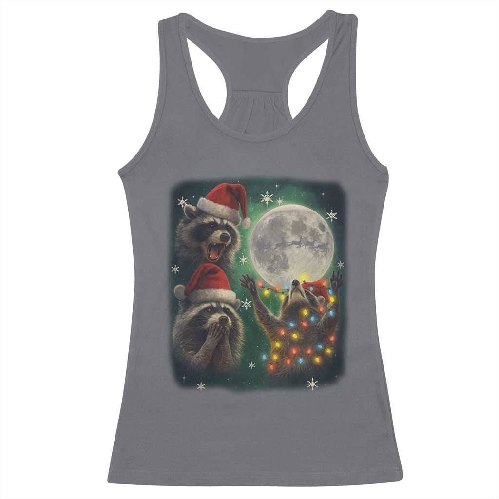 Funny Three Raccoons With The Moon Christmas Racerback Tank Top Santa Sleigh - Wonder Print Shop