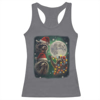 Funny Three Raccoons With The Moon Christmas Racerback Tank Top Santa Sleigh - Wonder Print Shop