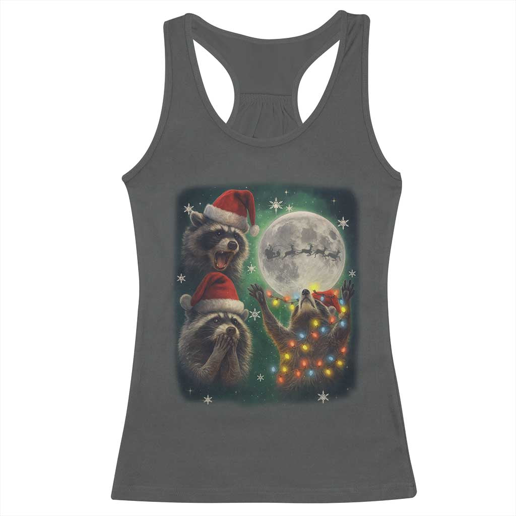 Funny Three Raccoons With The Moon Christmas Racerback Tank Top Santa Sleigh - Wonder Print Shop