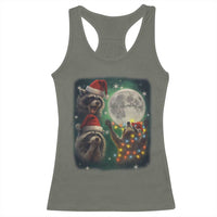 Funny Three Raccoons With The Moon Christmas Racerback Tank Top Santa Sleigh - Wonder Print Shop