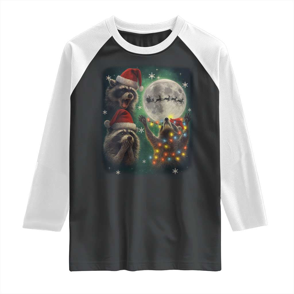 Funny Three Raccoons With The Moon Christmas Raglan Shirt Santa Sleigh - Wonder Print Shop