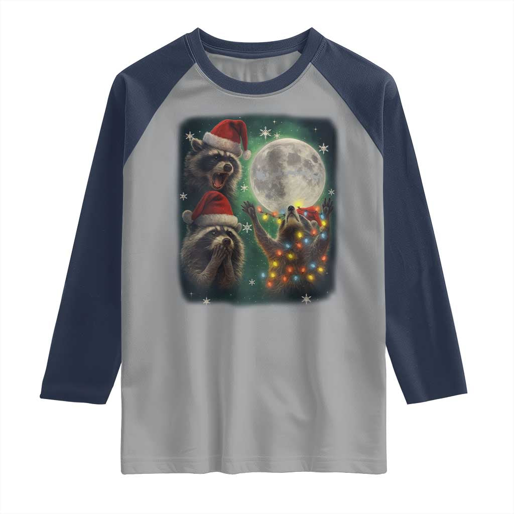 Funny Three Raccoons With The Moon Christmas Raglan Shirt Santa Sleigh - Wonder Print Shop