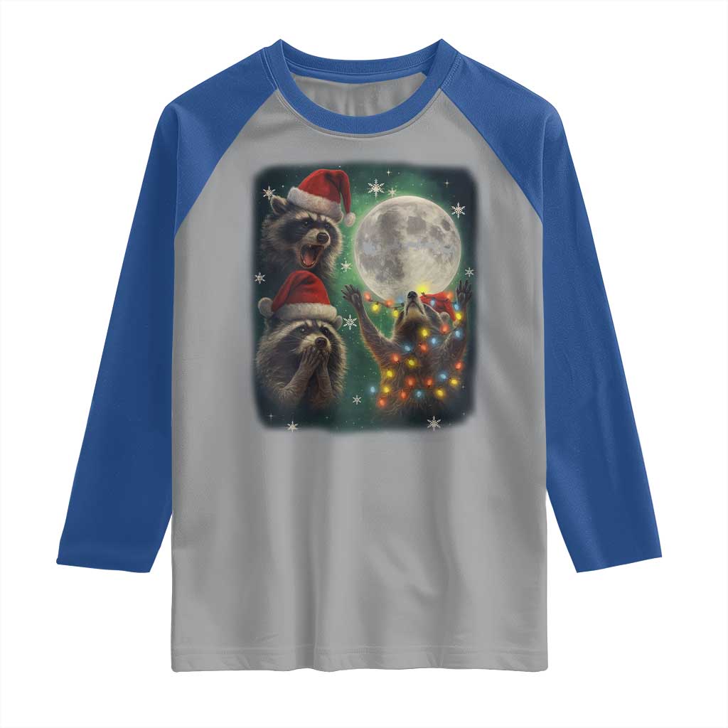 Funny Three Raccoons With The Moon Christmas Raglan Shirt Santa Sleigh - Wonder Print Shop