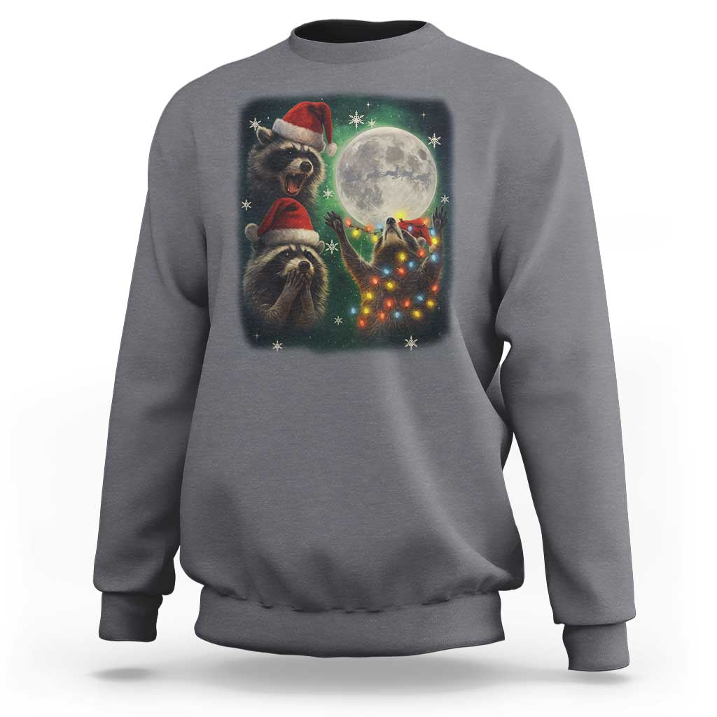 Funny Three Raccoons With The Moon Christmas Sweatshirt Santa Sleigh - Wonder Print Shop