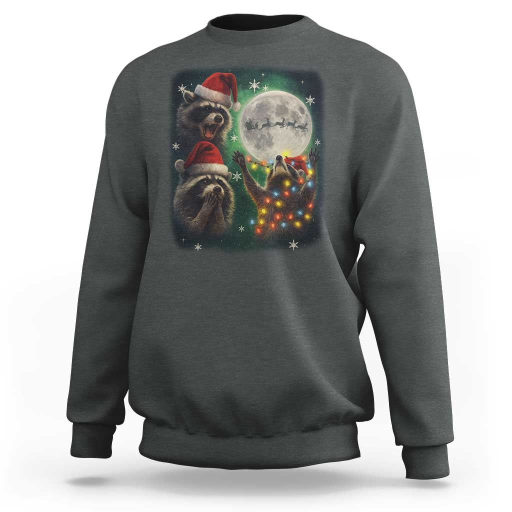 Funny Three Raccoons With The Moon Christmas Sweatshirt Santa Sleigh - Wonder Print Shop