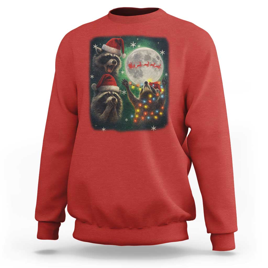 Funny Three Raccoons With The Moon Christmas Sweatshirt Santa Sleigh - Wonder Print Shop