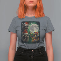 Funny Three Raccoons With The Moon Christmas T Shirt For Women Santa Sleigh - Wonder Print Shop