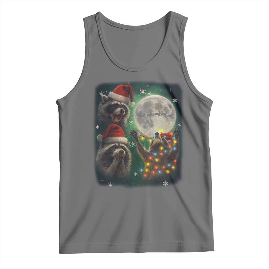 Funny Three Raccoons With The Moon Christmas Tank Top Santa Sleigh - Wonder Print Shop