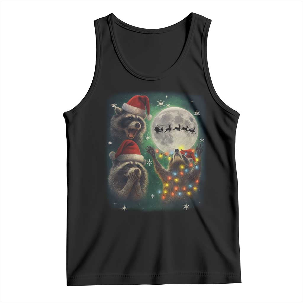 Funny Three Raccoons With The Moon Christmas Tank Top Santa Sleigh - Wonder Print Shop