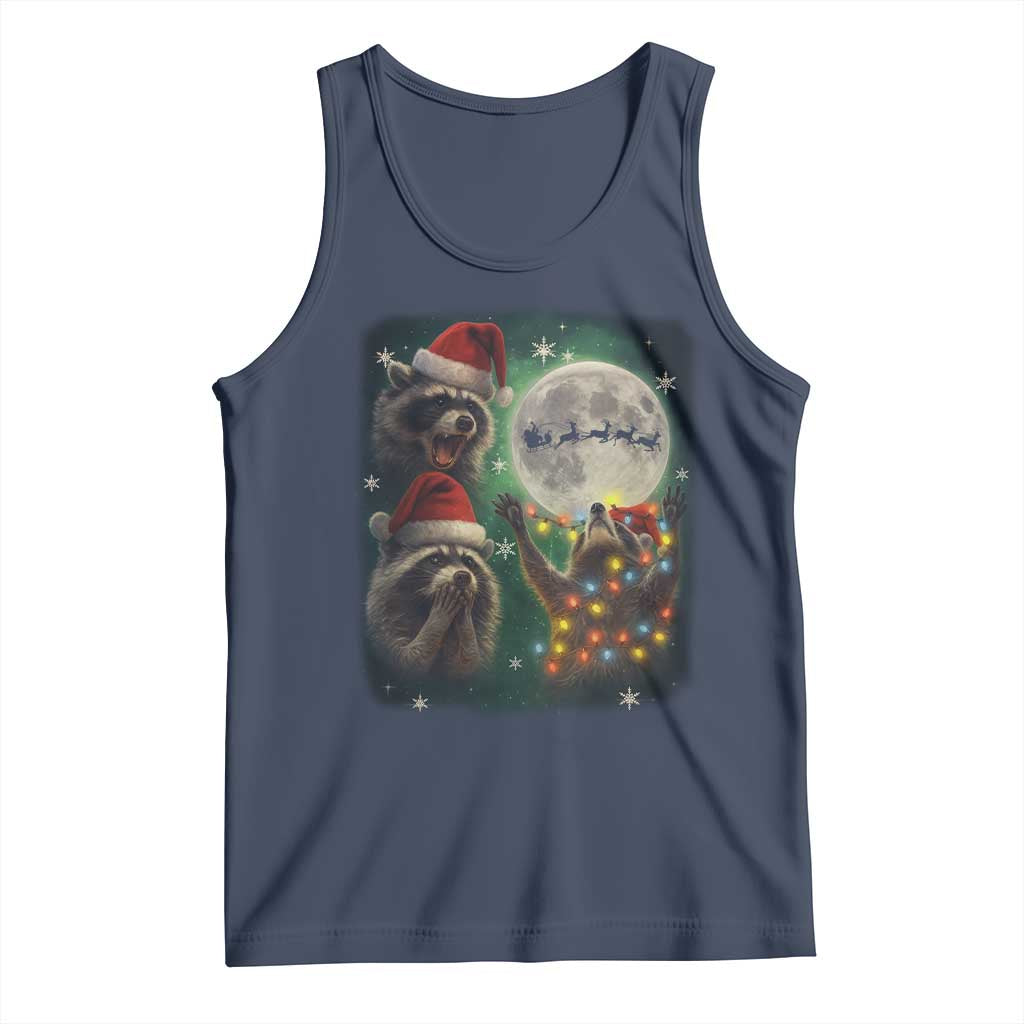 Funny Three Raccoons With The Moon Christmas Tank Top Santa Sleigh - Wonder Print Shop
