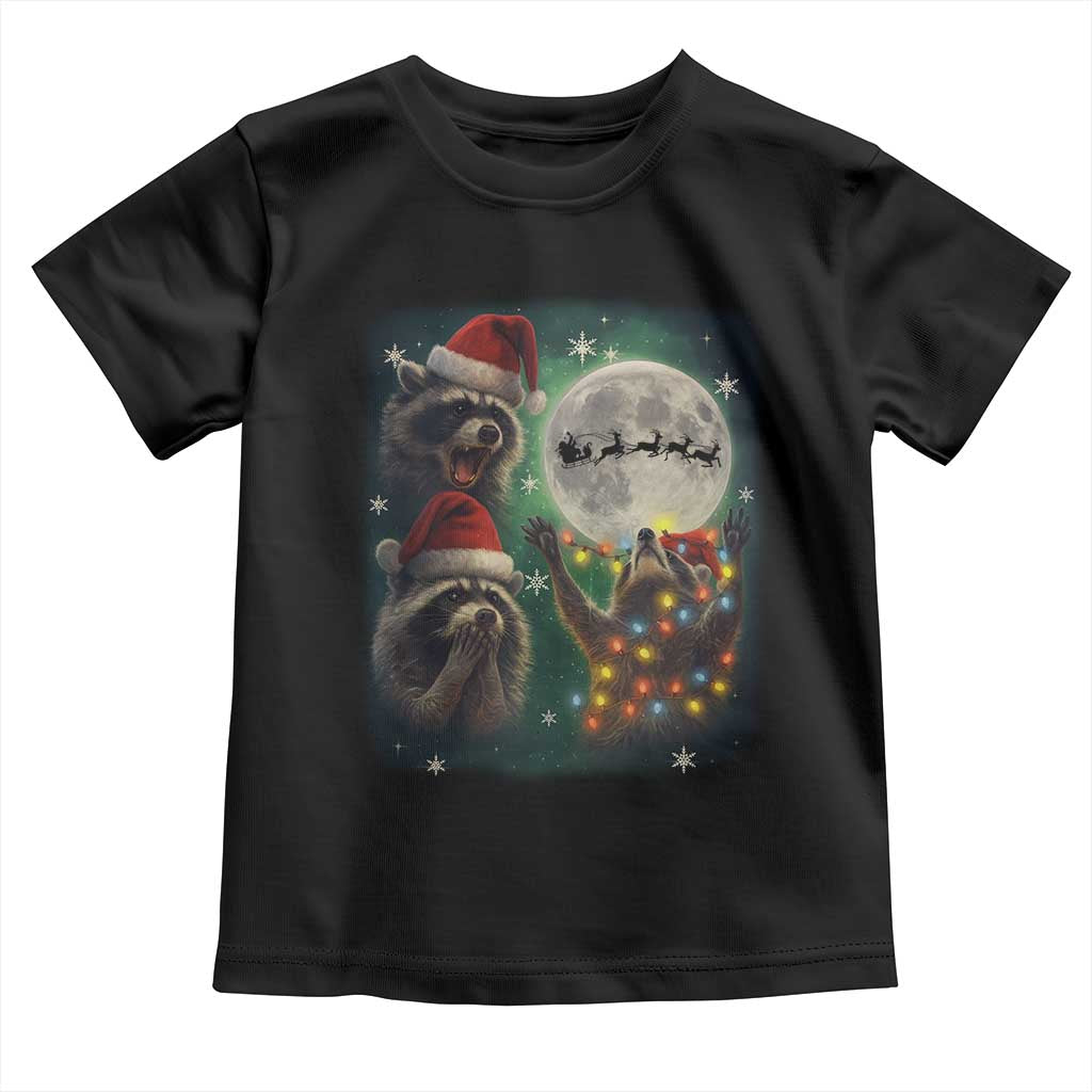 Funny Three Raccoons With The Moon Christmas Toddler T Shirt Santa Sleigh - Wonder Print Shop
