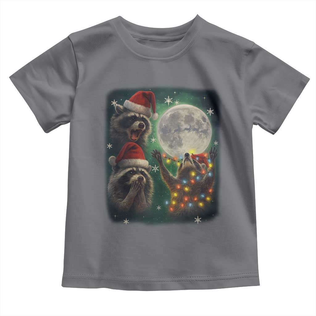 Funny Three Raccoons With The Moon Christmas Toddler T Shirt Santa Sleigh - Wonder Print Shop