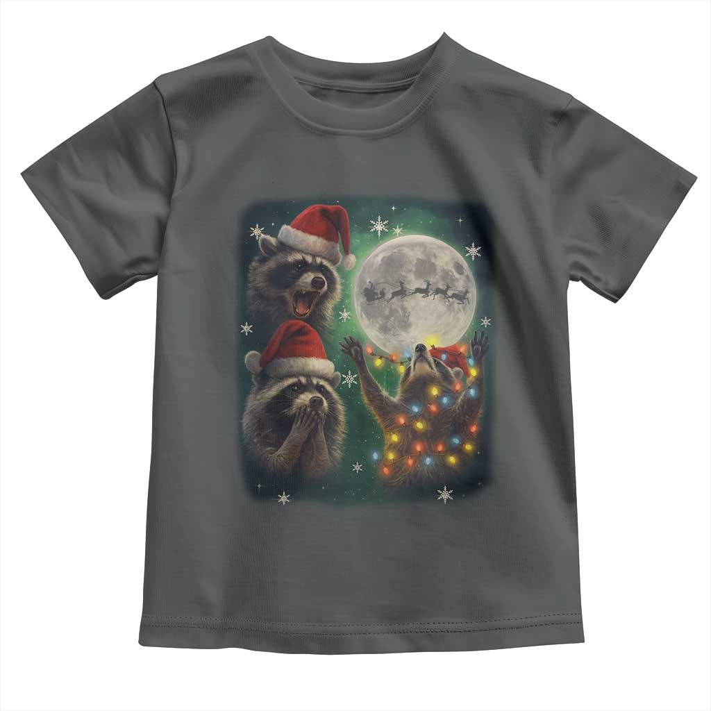 Funny Three Raccoons With The Moon Christmas Toddler T Shirt Santa Sleigh - Wonder Print Shop