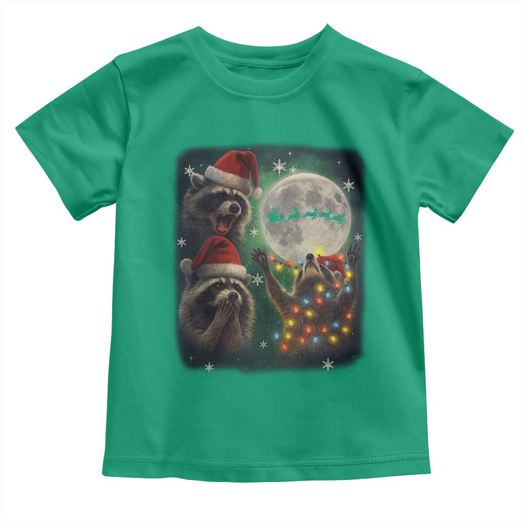 Funny Three Raccoons With The Moon Christmas Toddler T Shirt Santa Sleigh - Wonder Print Shop