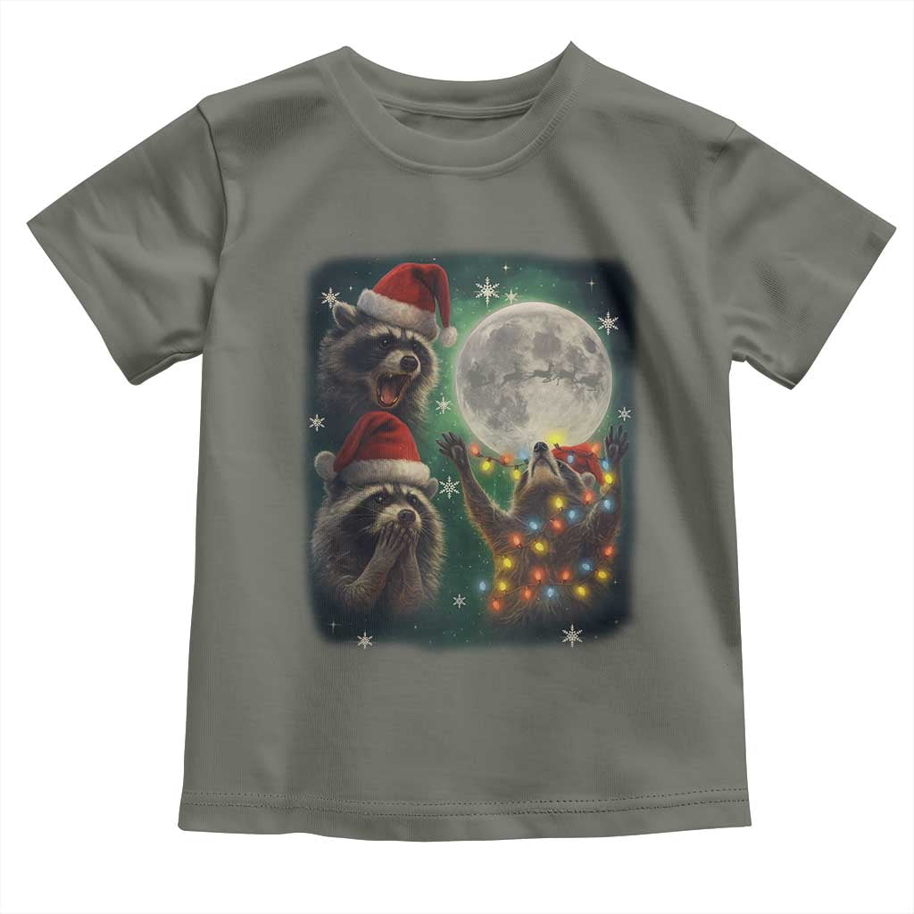 Funny Three Raccoons With The Moon Christmas Toddler T Shirt Santa Sleigh - Wonder Print Shop