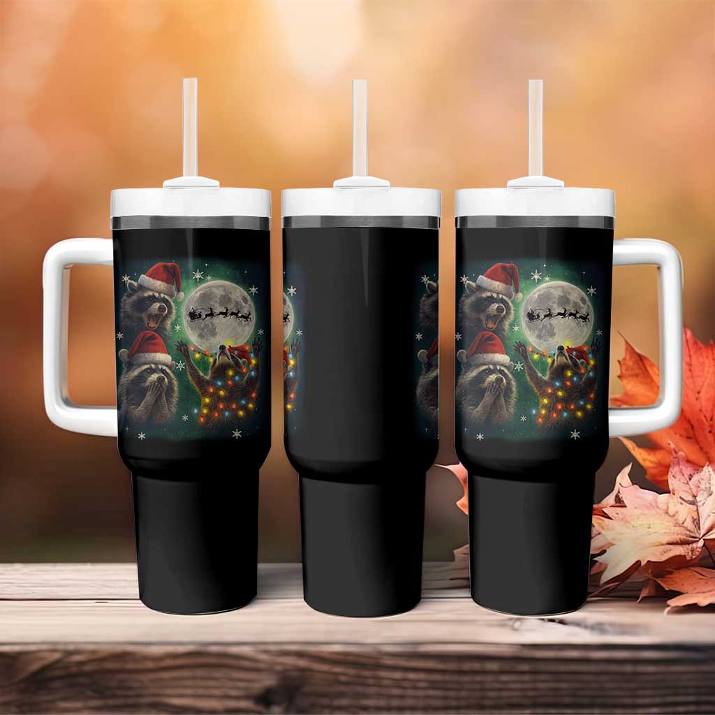 Funny Three Raccoons With The Moon Christmas Tumbler With Handle Santa Sleigh - Wonder Print Shop