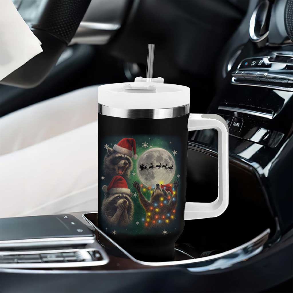Funny Three Raccoons With The Moon Christmas Tumbler With Handle Santa Sleigh - Wonder Print Shop