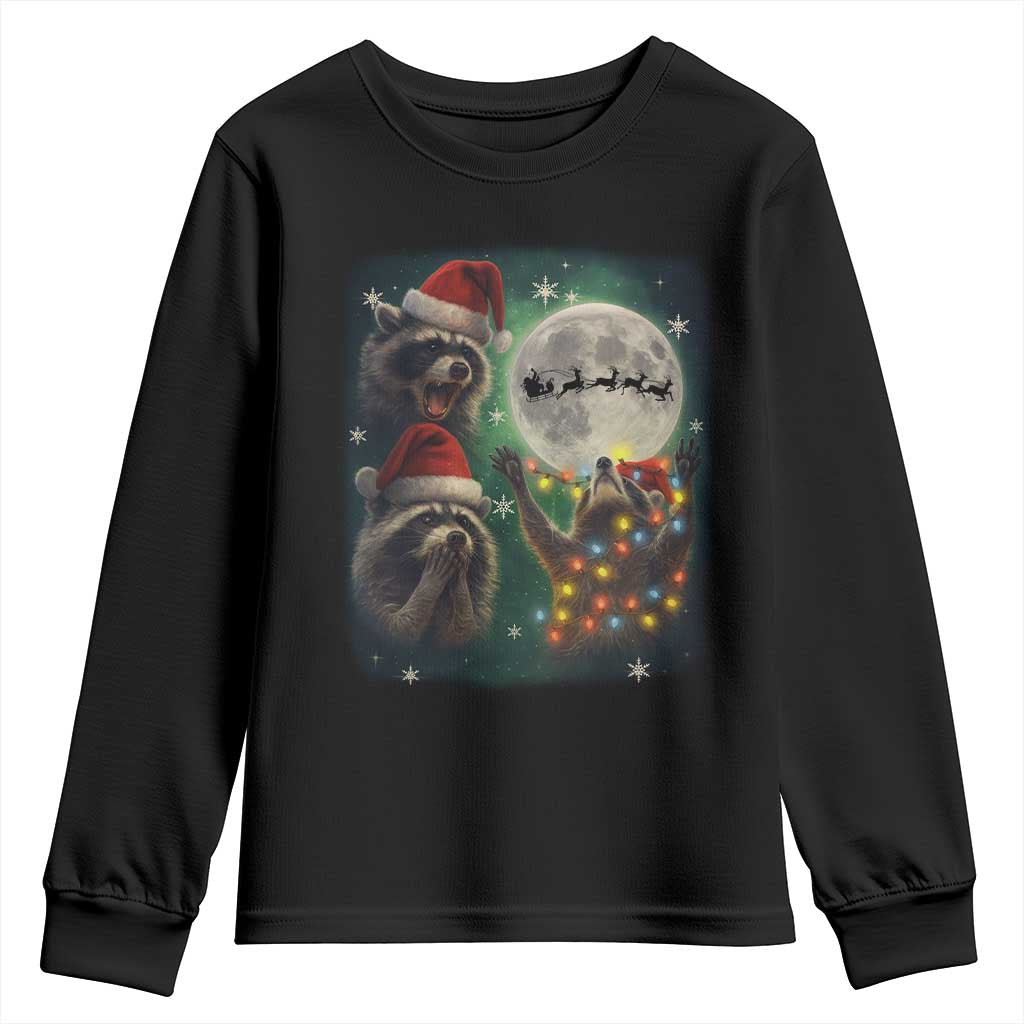 Funny Three Raccoons With The Moon Christmas Youth Sweatshirt Santa Sleigh - Wonder Print Shop