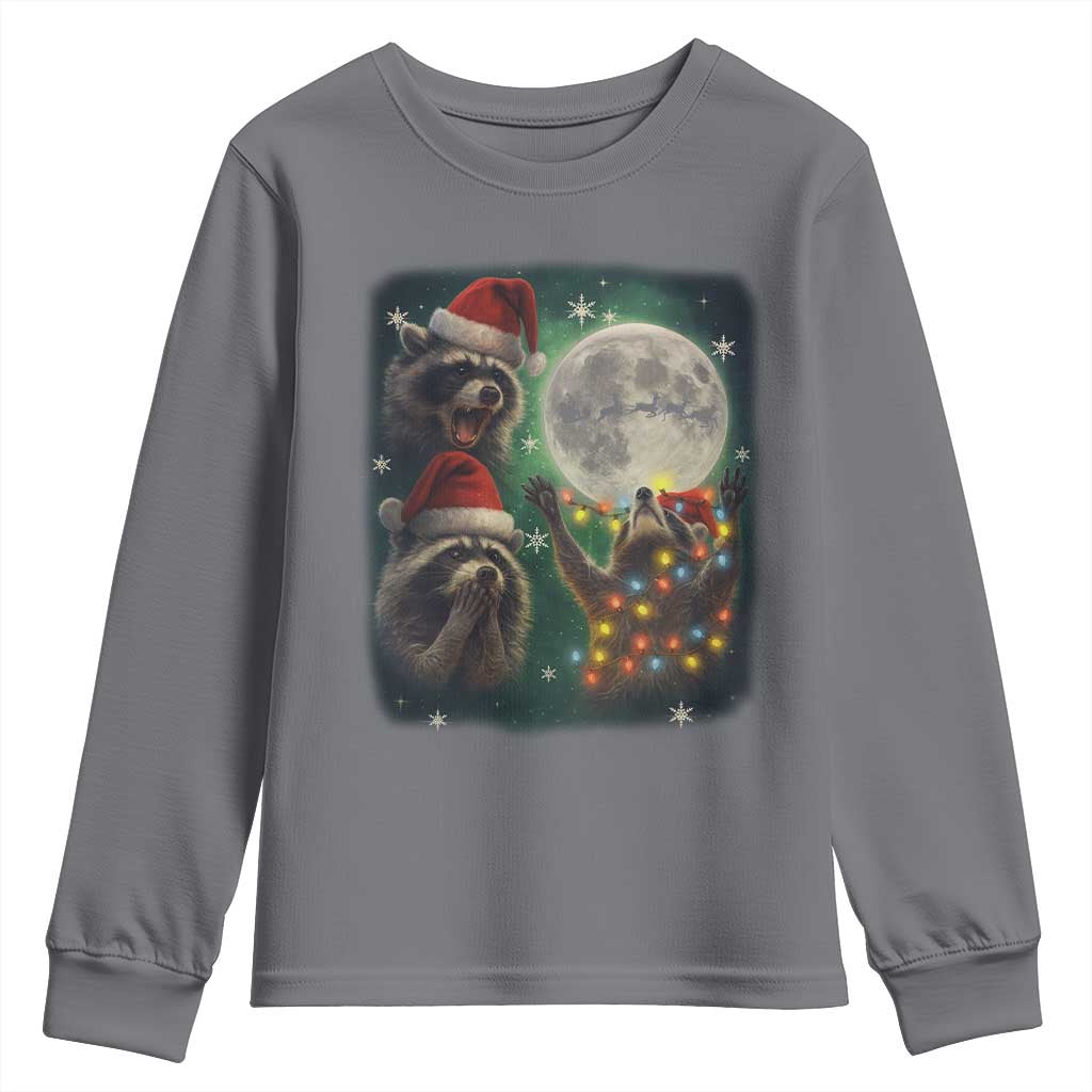Funny Three Raccoons With The Moon Christmas Youth Sweatshirt Santa Sleigh - Wonder Print Shop