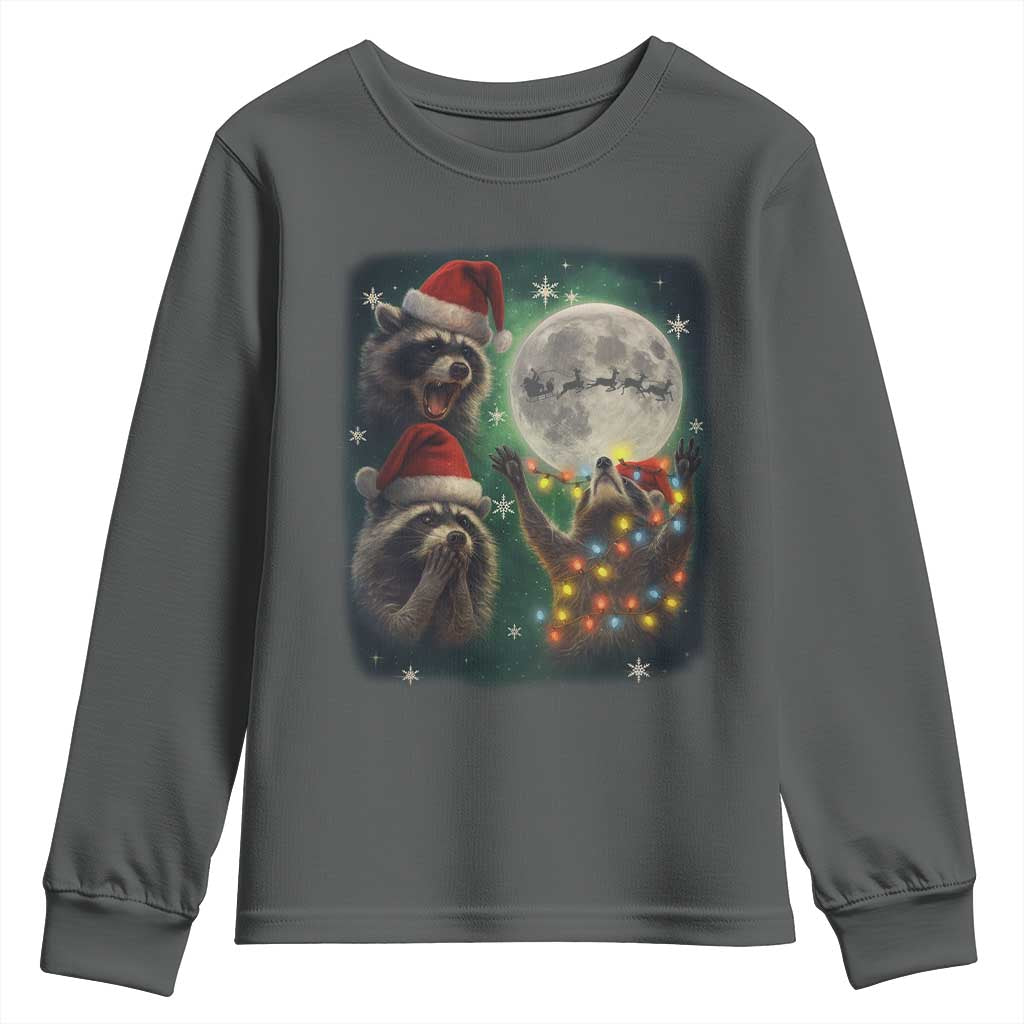 Funny Three Raccoons With The Moon Christmas Youth Sweatshirt Santa Sleigh - Wonder Print Shop