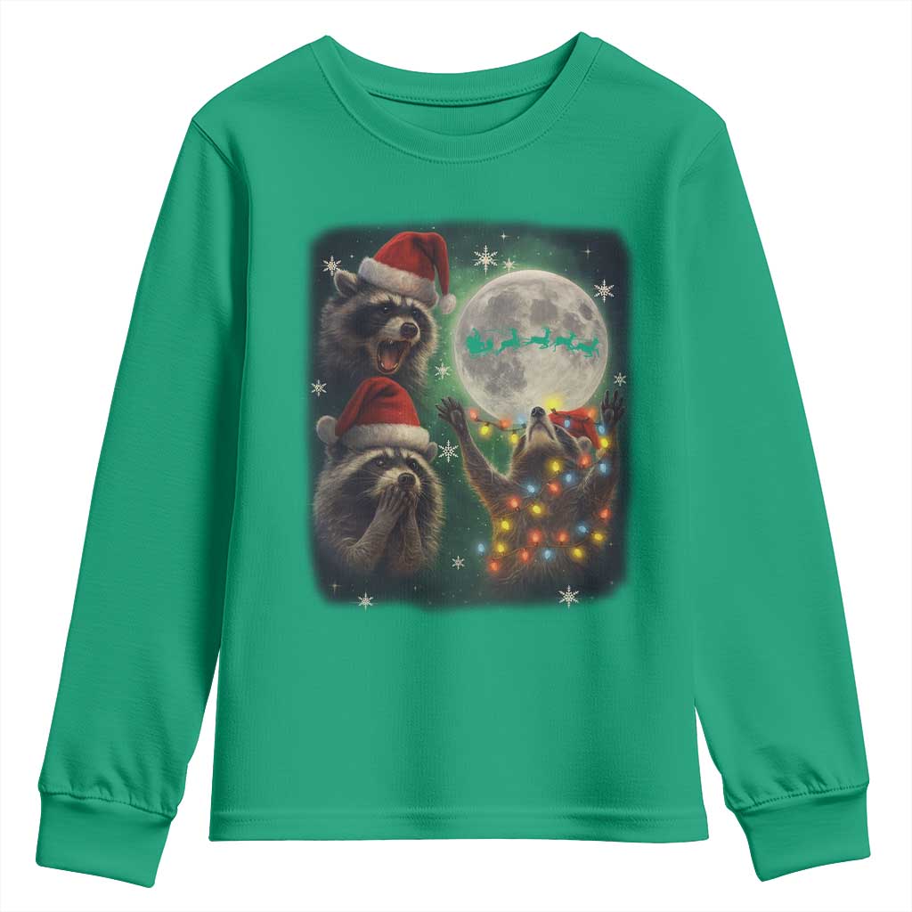 Funny Three Raccoons With The Moon Christmas Youth Sweatshirt Santa Sleigh - Wonder Print Shop