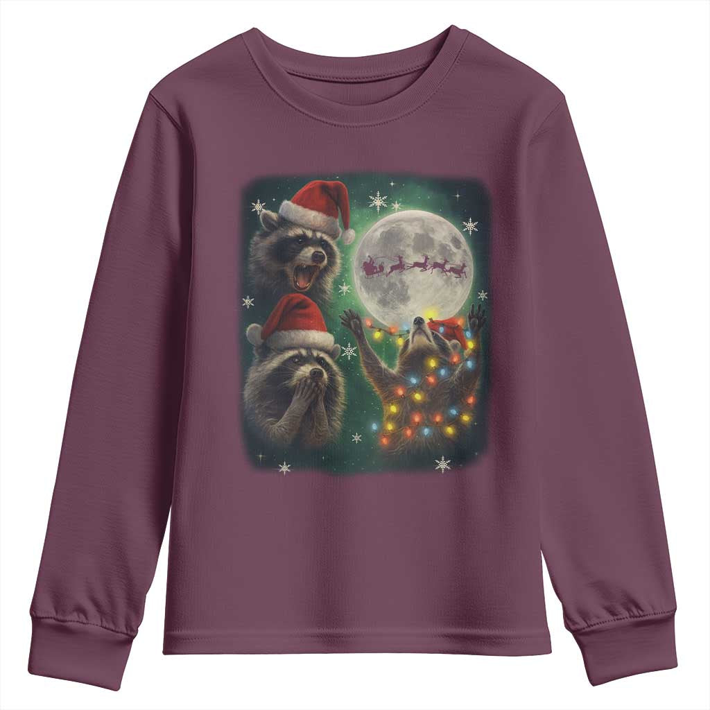 Funny Three Raccoons With The Moon Christmas Youth Sweatshirt Santa Sleigh - Wonder Print Shop