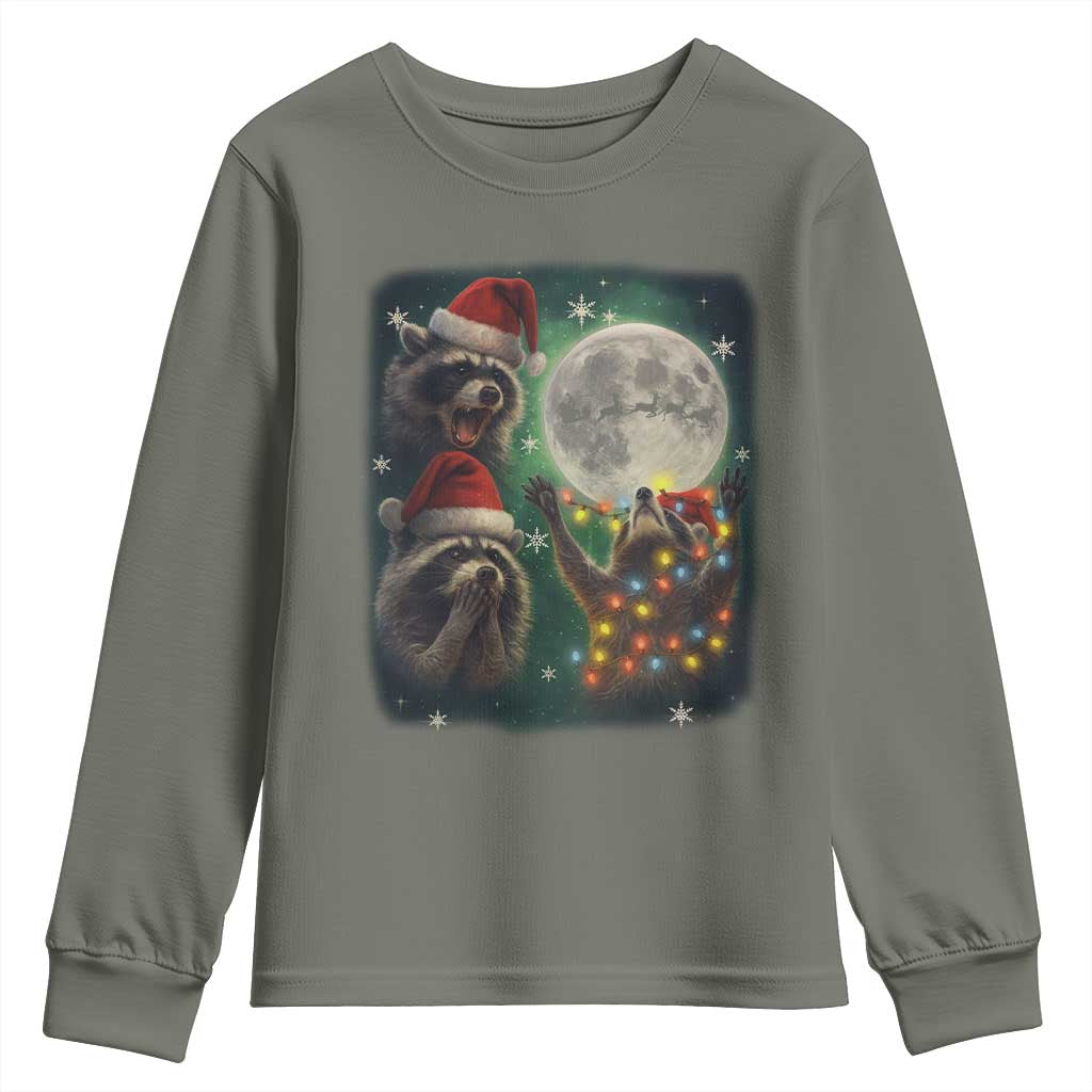 Funny Three Raccoons With The Moon Christmas Youth Sweatshirt Santa Sleigh - Wonder Print Shop