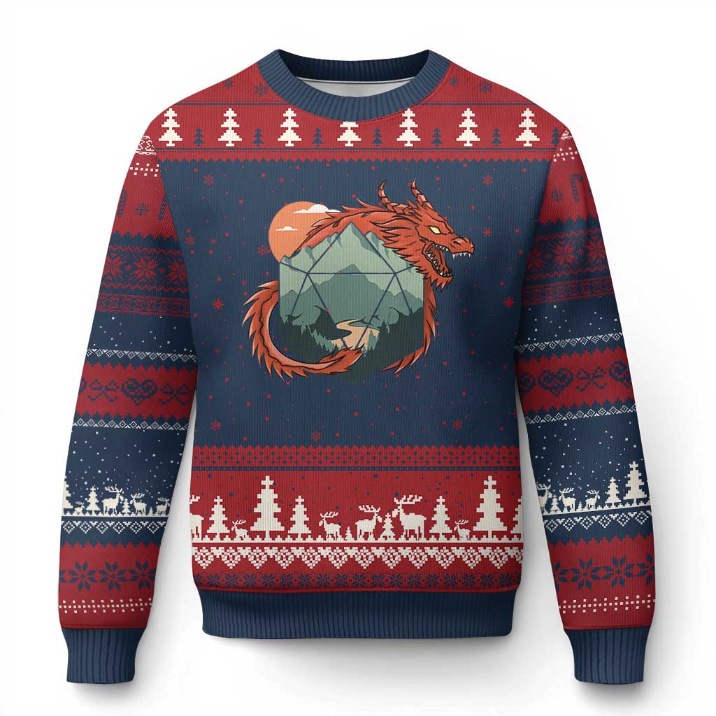 Funny Dragon Tabletop RPG Dice Game Ugly Christmas Sweater