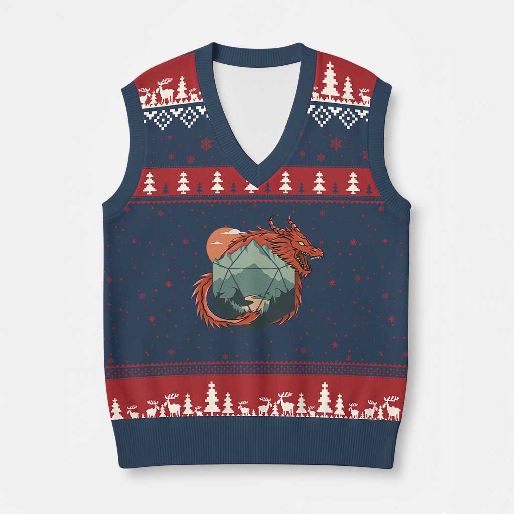 Funny Dragon Tabletop RPG Dice Game V-Neck Knit Sweater Vest