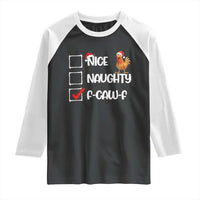 Funny F Caw F Chicken Christmas Raglan Shirt Nice Naughty Cartoon Rooster Poultry Animal - Wonder Print Shop