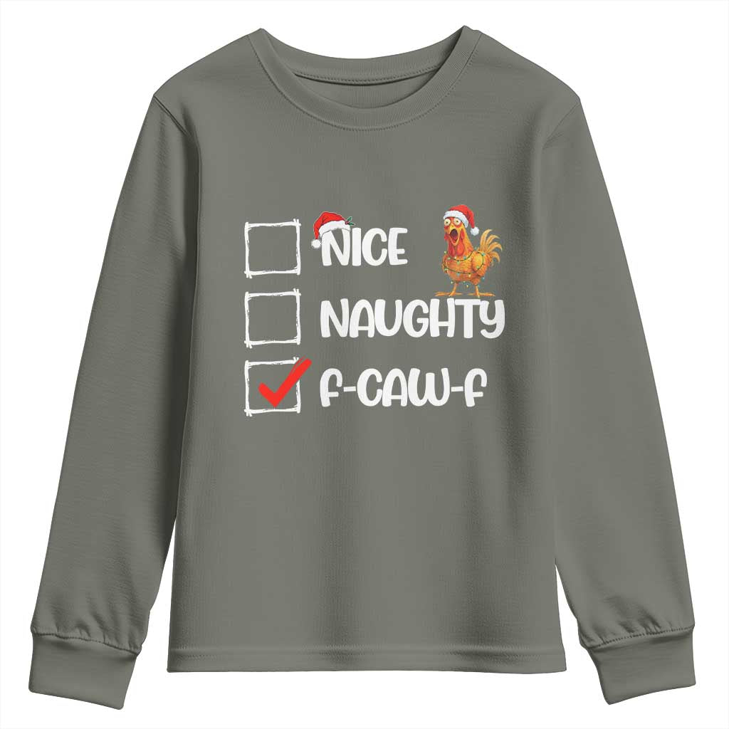 Funny F Caw F Chicken Christmas Youth Sweatshirt Nice Naughty Cartoon Rooster Poultry Animal - Wonder Print Shop