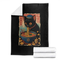 Cat Ramen Hanukkah Throw Blanket Japanese Kawaii Anime Chanukah Cat - Wonder Print Shop