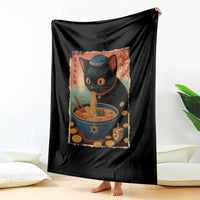 Cat Ramen Hanukkah Throw Blanket Japanese Kawaii Anime Chanukah Cat - Wonder Print Shop