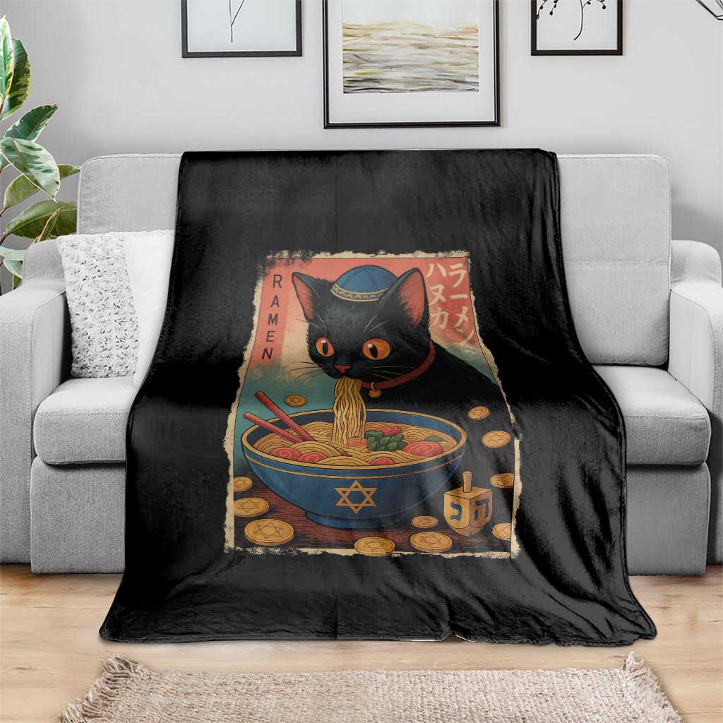 Cat Ramen Hanukkah Throw Blanket Japanese Kawaii Anime Chanukah Cat - Wonder Print Shop