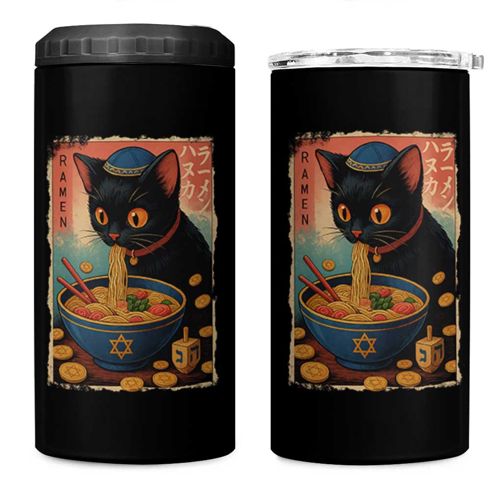 Cat Ramen Hanukkah 4 in 1 Can Cooler Tumbler Japanese Kawaii Anime Chanukah Cat - Wonder Print Shop