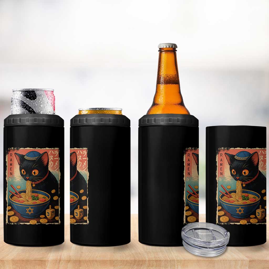 Cat Ramen Hanukkah 4 in 1 Can Cooler Tumbler Japanese Kawaii Anime Chanukah Cat - Wonder Print Shop