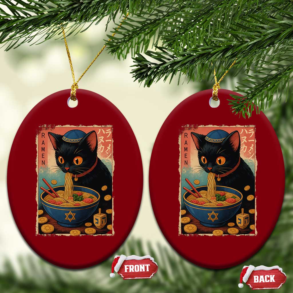 Cat Ramen Hanukkah Ceramic Ornament Japanese Kawaii Anime Chanukah Cat - Wonder Print Shop