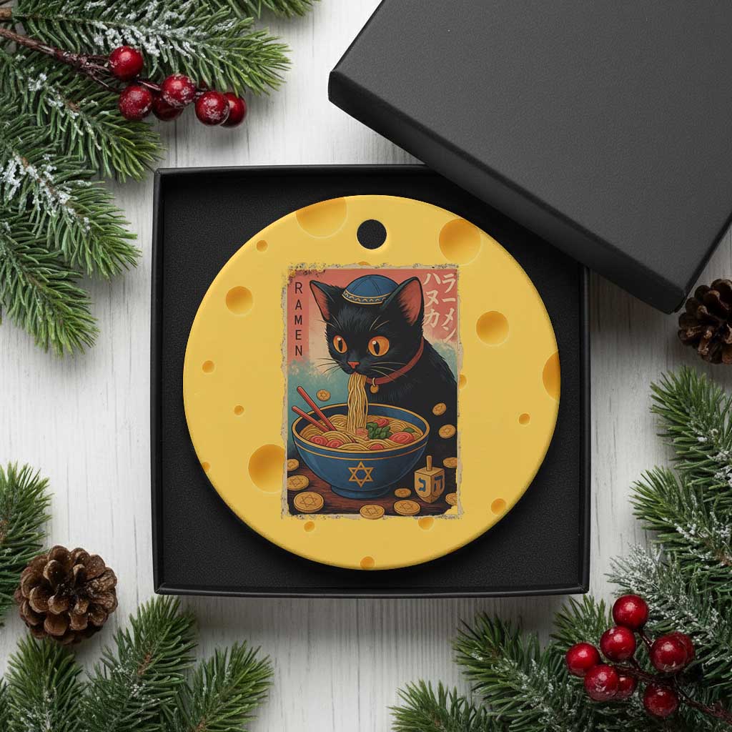 Cat Ramen Hanukkah Ceramic Ornament Japanese Kawaii Anime Chanukah Cat - Wonder Print Shop