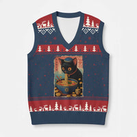 Cat Ramen Hanukkah V-Neck Knit Sweater Vest Japanese Kawaii Anime Chanukah Cat - Wonder Print Shop
