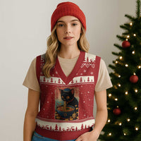 Cat Ramen Hanukkah V-Neck Knit Sweater Vest Japanese Kawaii Anime Chanukah Cat - Wonder Print Shop