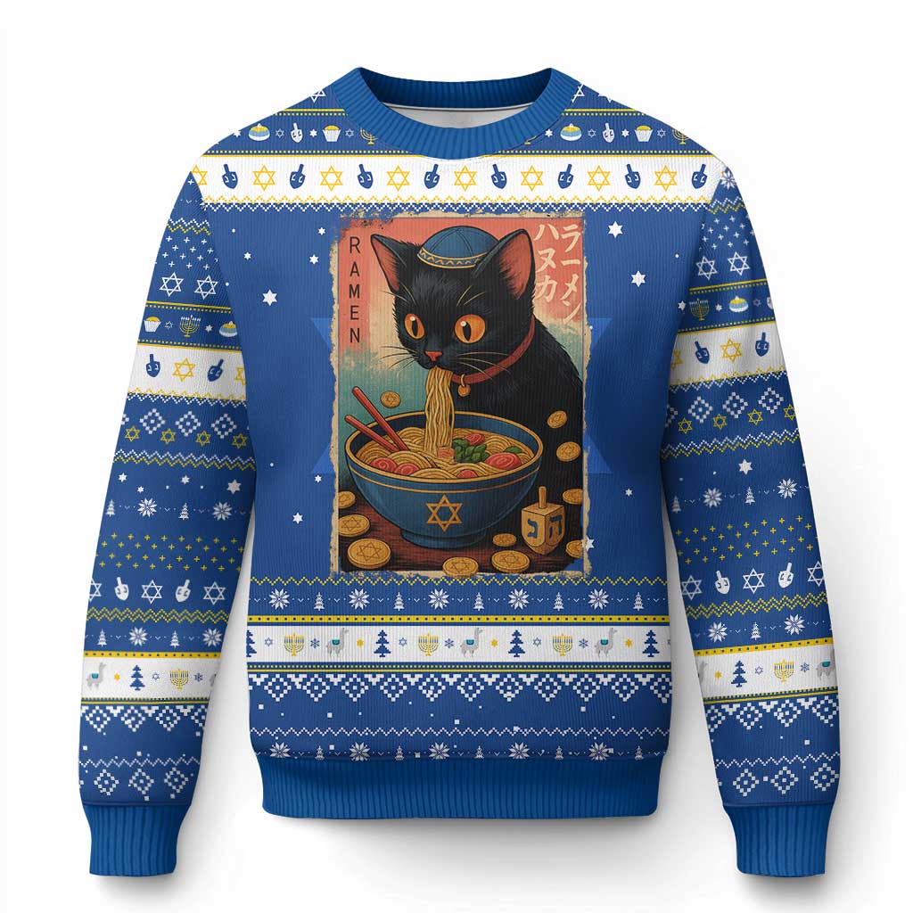 Cat Ramen Chanukah Hanukkah Ugly Sweater Japanese Kawaii Anime Cat - Wonder Print Shop
