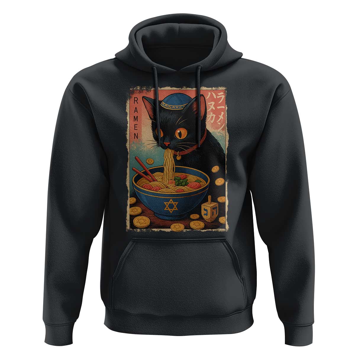 Cat Ramen Hanukkah Hoodie Japanese Kawaii Anime Chanukah Cat - Wonder Print Shop