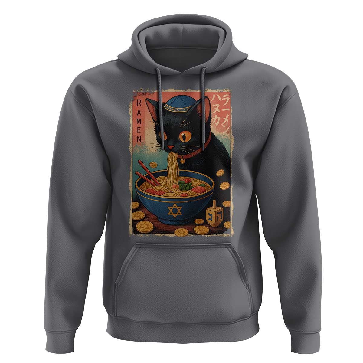 Cat Ramen Hanukkah Hoodie Japanese Kawaii Anime Chanukah Cat - Wonder Print Shop